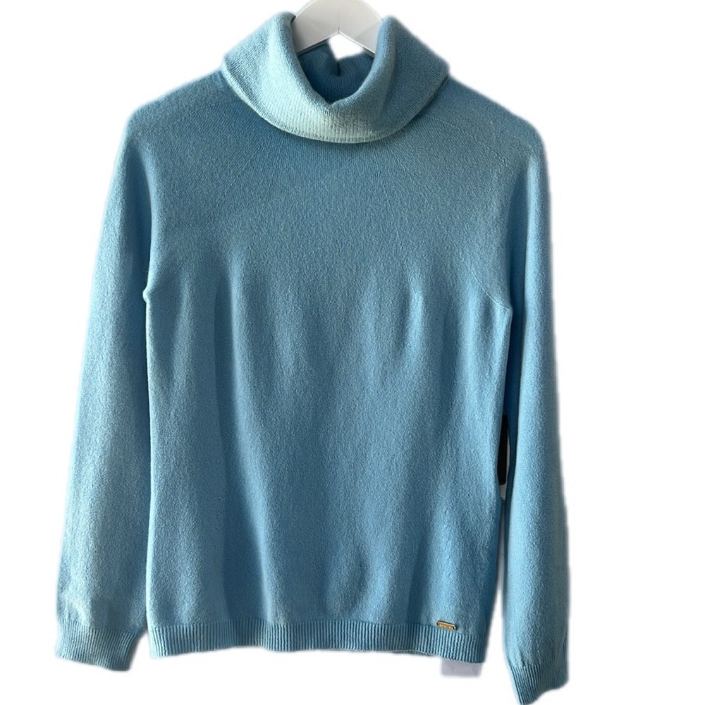 Chanel Cashmere Turtleneck Small Blue Vintage Knit Top Sweater